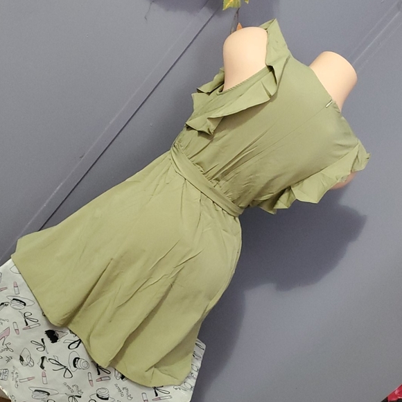 CLEARANCE FINAL PRICE Stunning Khaki Super Cute Tie Front Dress - Picture 5 of 8